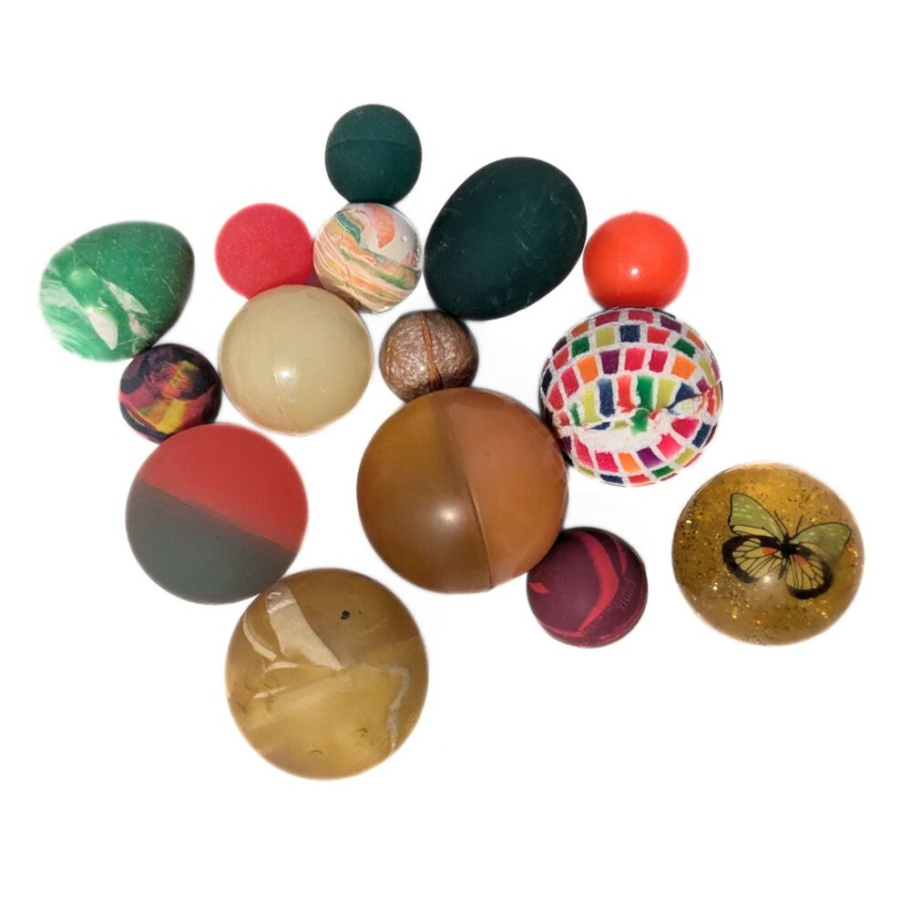 Vintage Bouncy Balls Lot of 15 Assorted Sizes and Colours Swirl 70s 80s 90s